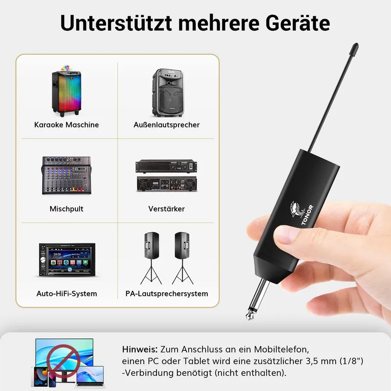 TONOR UHF Draadloze Microfoonset met Headsetmicrofoon β foto 5