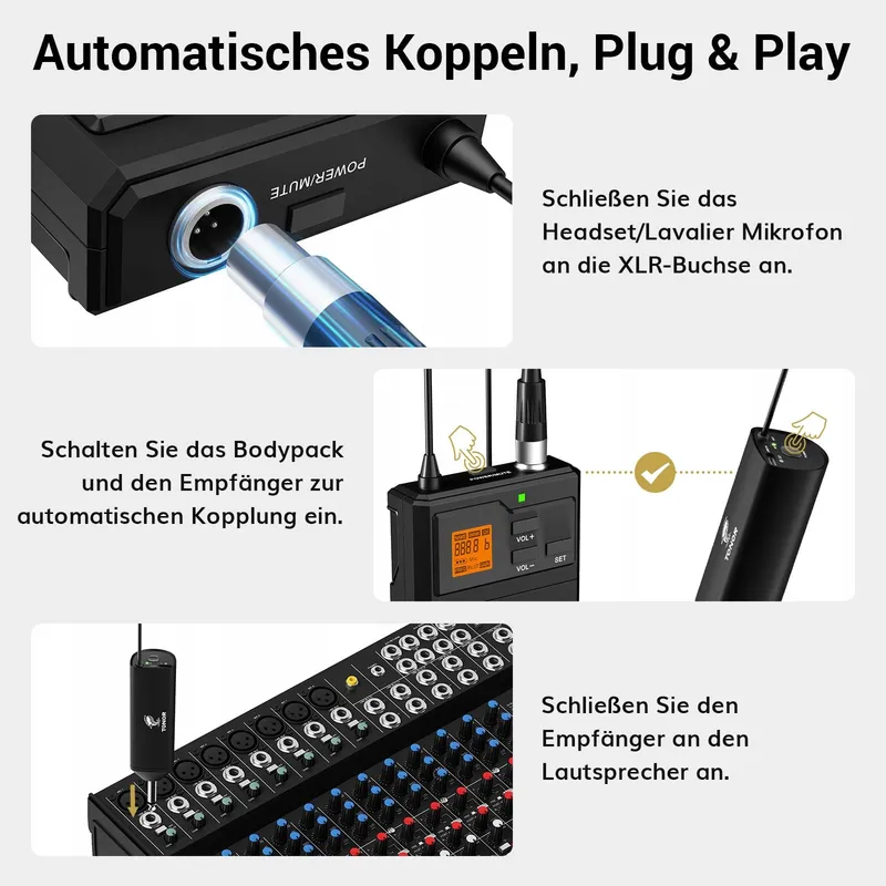 TONOR UHF Draadloze Microfoonset met Headsetmicrofoon β foto 8
