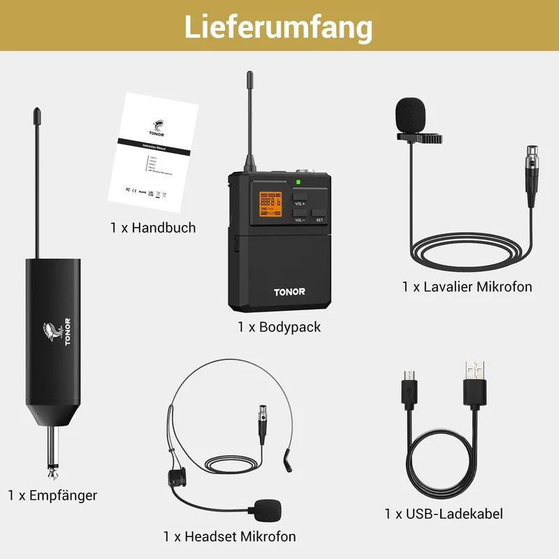 TONOR UHF Draadloze Microfoonset met Headsetmicrofoon β foto 9