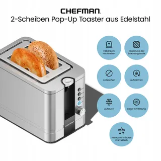 CHEFMAN RVS Broodrooster 2 Sleuven 7 Standen Extra Breed Bagel — miniatuur 2