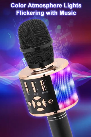 BONAOK Draadloze Karaoke Microfoon Kinderen Bluetooth 4-in-1 Zwart Goud — miniatuur 2