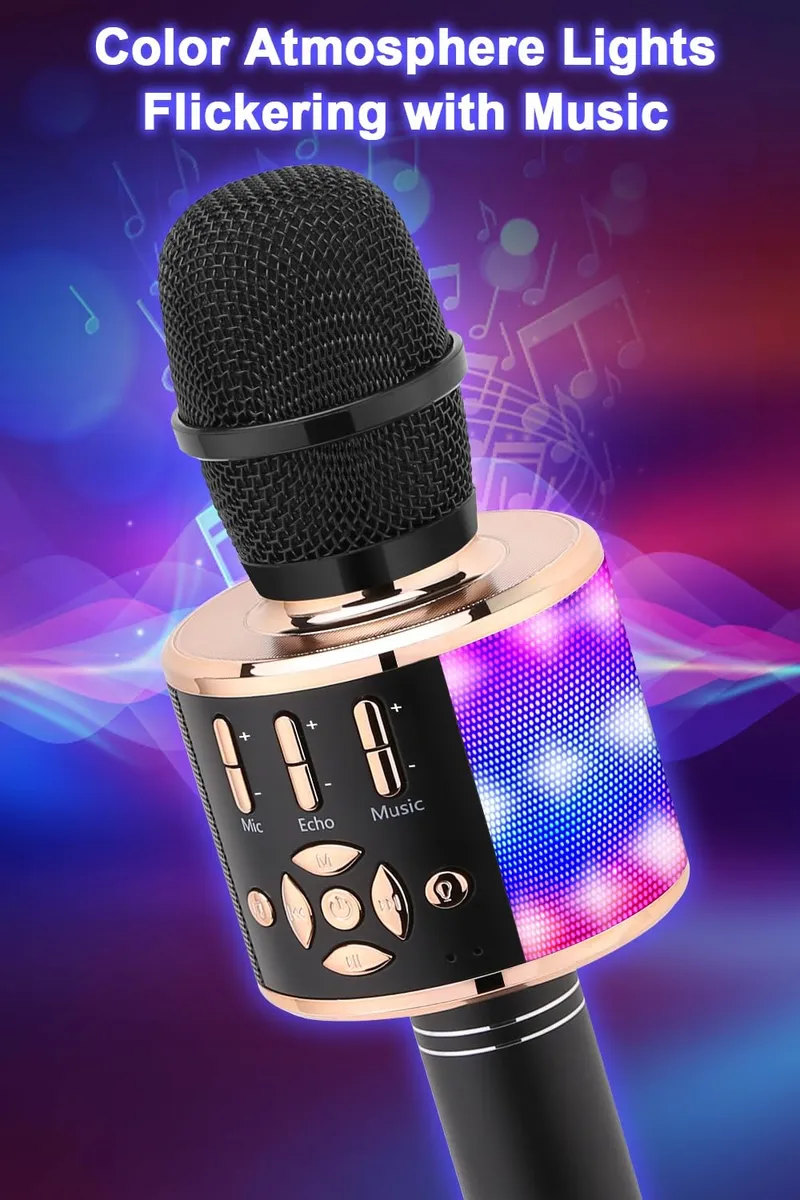 BONAOK Draadloze Karaoke Microfoon Kinderen Bluetooth 4-in-1 Zwart Goud — foto 2