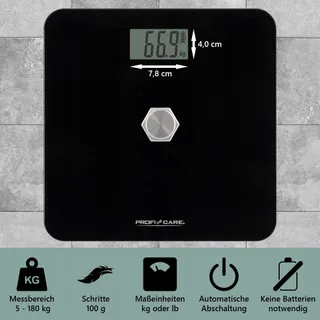 PROFICARE Personenweegschaal Zonder Batterij 5-180kg LCD Zwart — miniatuur 4