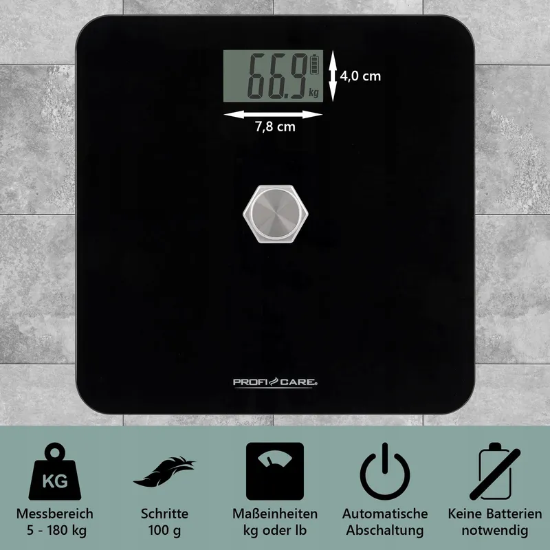 PROFICARE Personenweegschaal Zonder Batterij 5-180kg LCD Zwart — foto 4