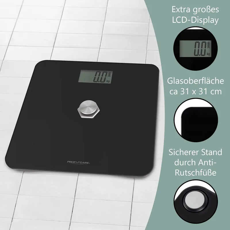 PROFICARE Personenweegschaal Zonder Batterij 5-180kg LCD Zwart — foto 3