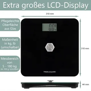 PROFICARE Personenweegschaal Zonder Batterij 5-180kg LCD Zwart — miniatuur 6