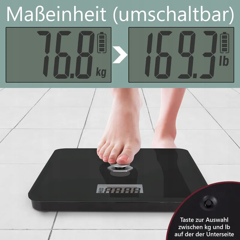 PROFICARE Personenweegschaal Zonder Batterij 5-180kg LCD Zwart — foto 5