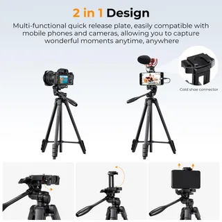 K&F CONCEPT Camerastatief 152cm DSLR Canon Nikon Sony Bluetooth — miniatuur 2