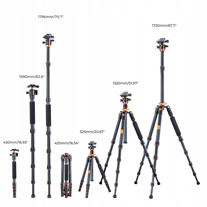 K&F CONCEPT Carbon Statief 172cm Met Monopod Voor Camera's — foto 7