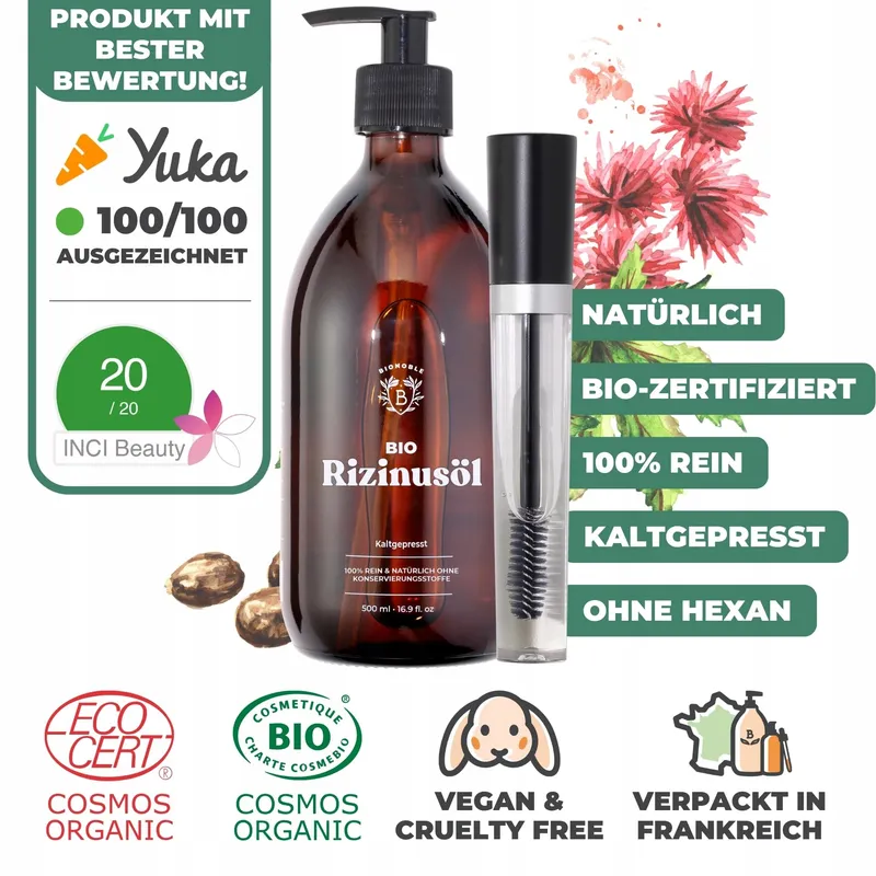 BIONOBLE Bio Ricinusolie 500ml Natuurlijk Haar Wenkbrauwen Wimpers — foto 2