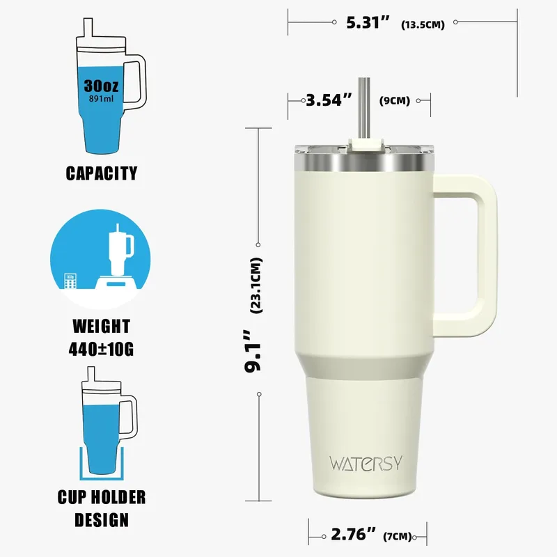 WATERSY Thermosbeker 891ml RVS Met Handvat Rietje Beige — foto 6