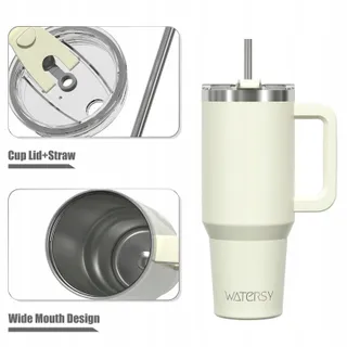 WATERSY Thermosbeker 891ml RVS Met Handvat Rietje Beige — miniatuur 2
