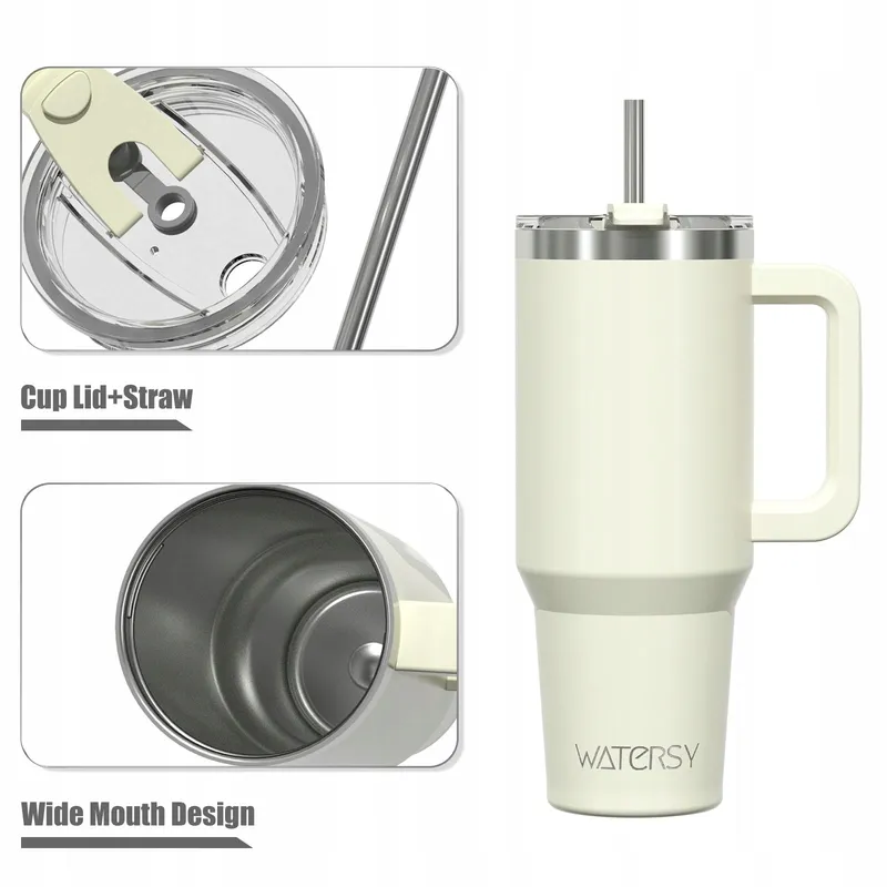WATERSY Thermosbeker 891ml RVS Met Handvat Rietje Beige — foto 2