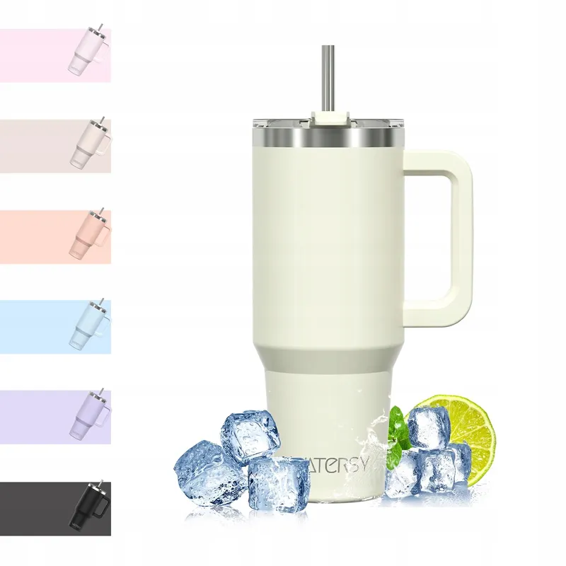 WATERSY Thermosbeker 891ml RVS Met Handvat Rietje Beige — foto 1