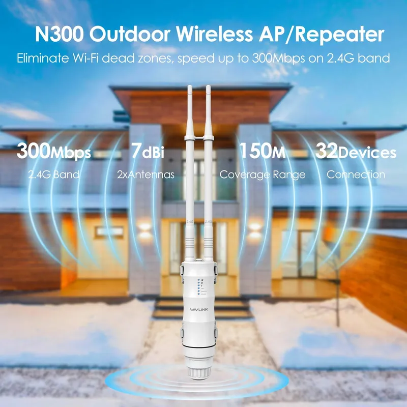 WAVLINK N300 Outdoor WLAN Repeater 300Mbit/s PoE AP Router — foto 3