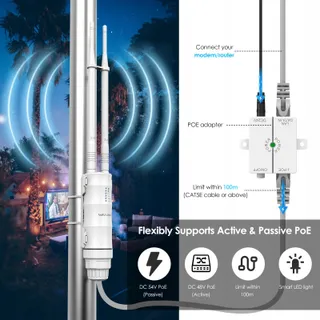 WAVLINK N300 Outdoor WLAN Repeater 300Mbit/s PoE AP Router — miniatuur 5