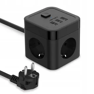 JSVER Stekkerdoos Cube USB 6-in-1 Met Schakelaar — miniatuur 1