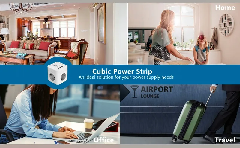 JSVER Stekkerdoos Cube USB 6-in-1 Met Schakelaar — foto 8