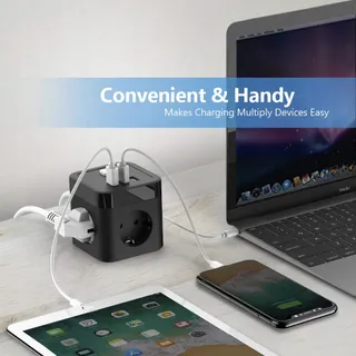 JSVER Stekkerdoos Cube USB 6-in-1 Met Schakelaar — miniatuur 6