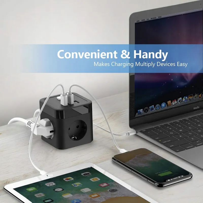 JSVER Stekkerdoos Cube USB 6-in-1 Met Schakelaar — foto 6