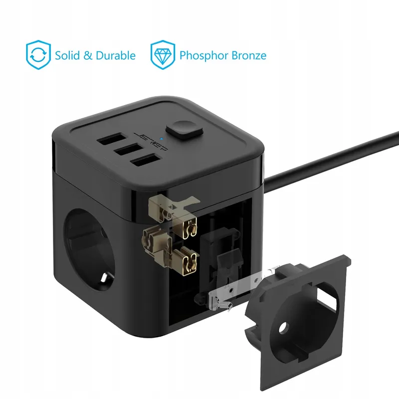 JSVER Stekkerdoos Cube USB 6-in-1 Met Schakelaar — foto 5