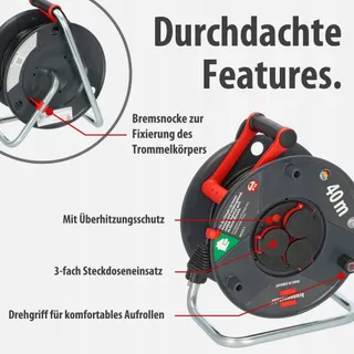 BRENNENSTUHL Garant V2 Kabelhaspel 40m Buiten 3 Stopcontacten IP44 — miniatuur 4