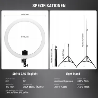 NEEWER LED Ringlicht 18 Inch met Telefoonhouder en Statief — miniatuur 7