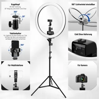 NEEWER LED Ringlicht 18 Inch met Telefoonhouder en Statief — miniatuur 5
