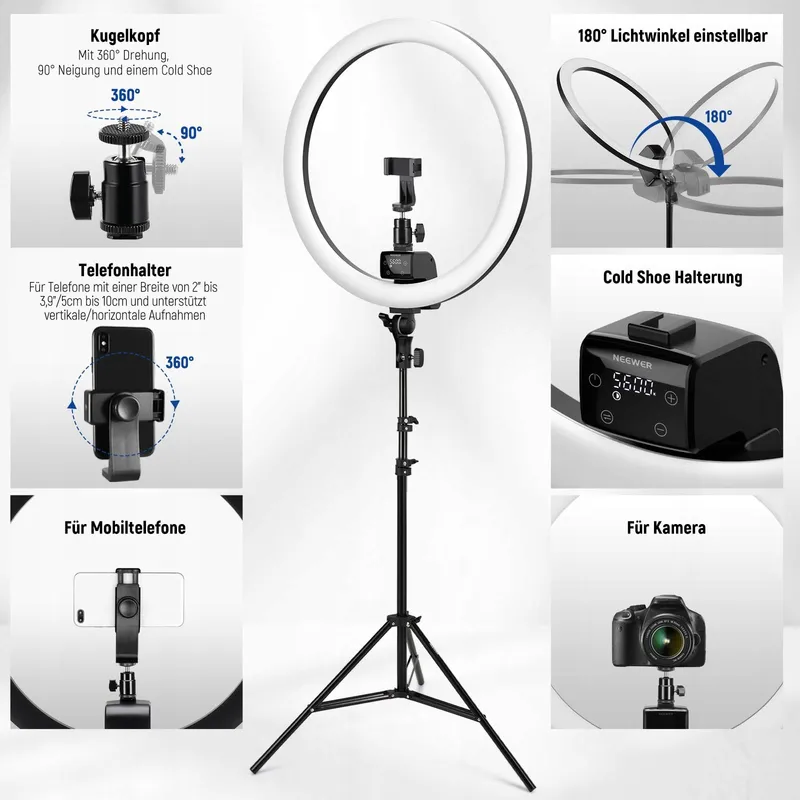 NEEWER LED Ringlicht 18 Inch met Telefoonhouder en Statief — foto 5