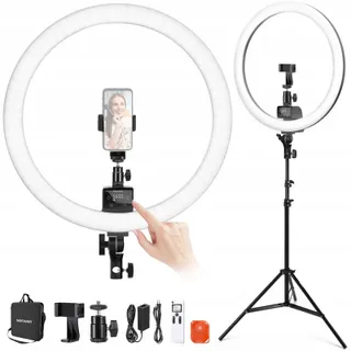 NEEWER LED Ringlicht 18 Inch met Telefoonhouder en Statief — miniatuur 1