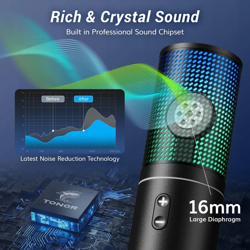 TONOR RGB USB Microfoon Gaming PC Podcast Microfoonarm Streaming — foto 2