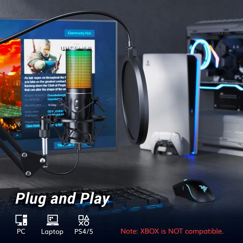 TONOR RGB USB Microfoon Gaming PC Podcast Microfoonarm Streaming — foto 4