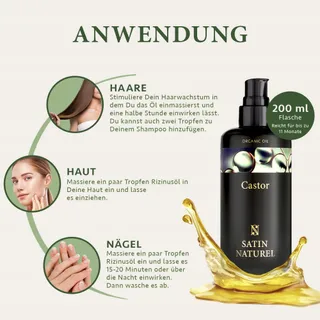 SATIN NATUREL Bio Castorolie Koudgeperst Wimpers Haar Huid 200ml — miniatuur 7