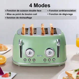 WILTAL Broodrooster 4 Sneden Lange Sleuf RVS Deksel Retro Groen — miniatuur 4
