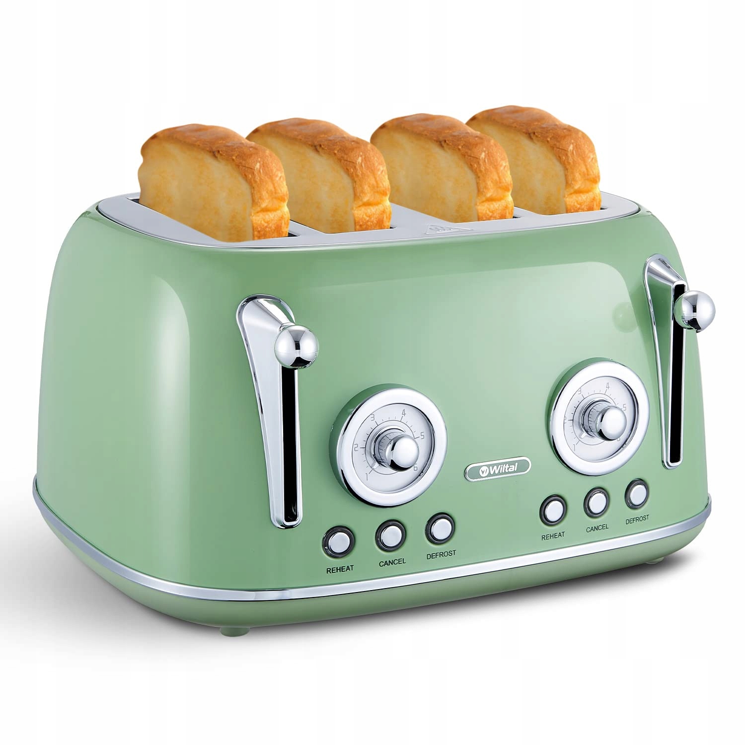 WILTAL Broodrooster 4 Sneden Lange Sleuf RVS Deksel Retro Groen