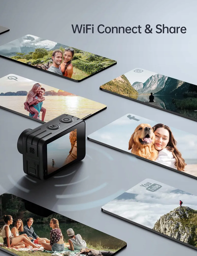 WOLFANG GA420 Actiecamera 4K 60FPS Waterdicht WiFi EIS Dual Screen — foto 8