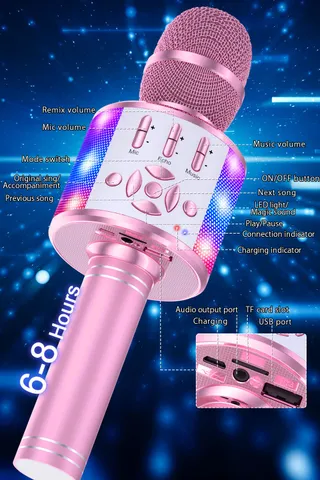 BONAOK Magic Sing Karaoke Microfoon Bluetooth Kinderen Volwassenen Roze — miniatuur 6