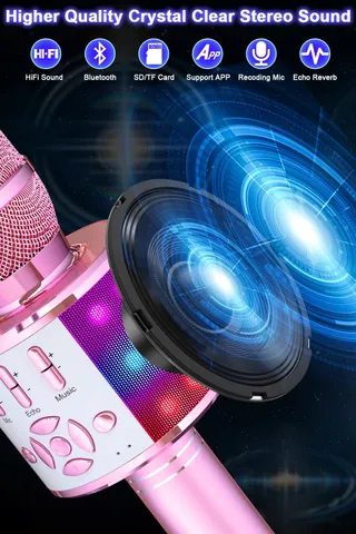 BONAOK Magic Sing Karaoke Microfoon Bluetooth Kinderen Volwassenen Roze — miniatuur 2