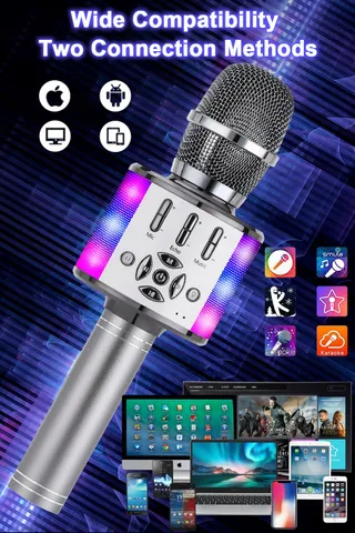 BONAOK Bluetooth Microfoon LED Kinderen Karaoke Party Thuis — miniatuur 5
