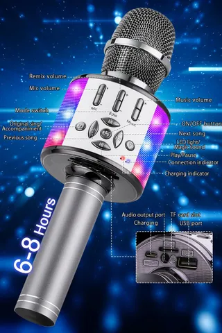 BONAOK Bluetooth Microfoon LED Kinderen Karaoke Party Thuis — miniatuur 6