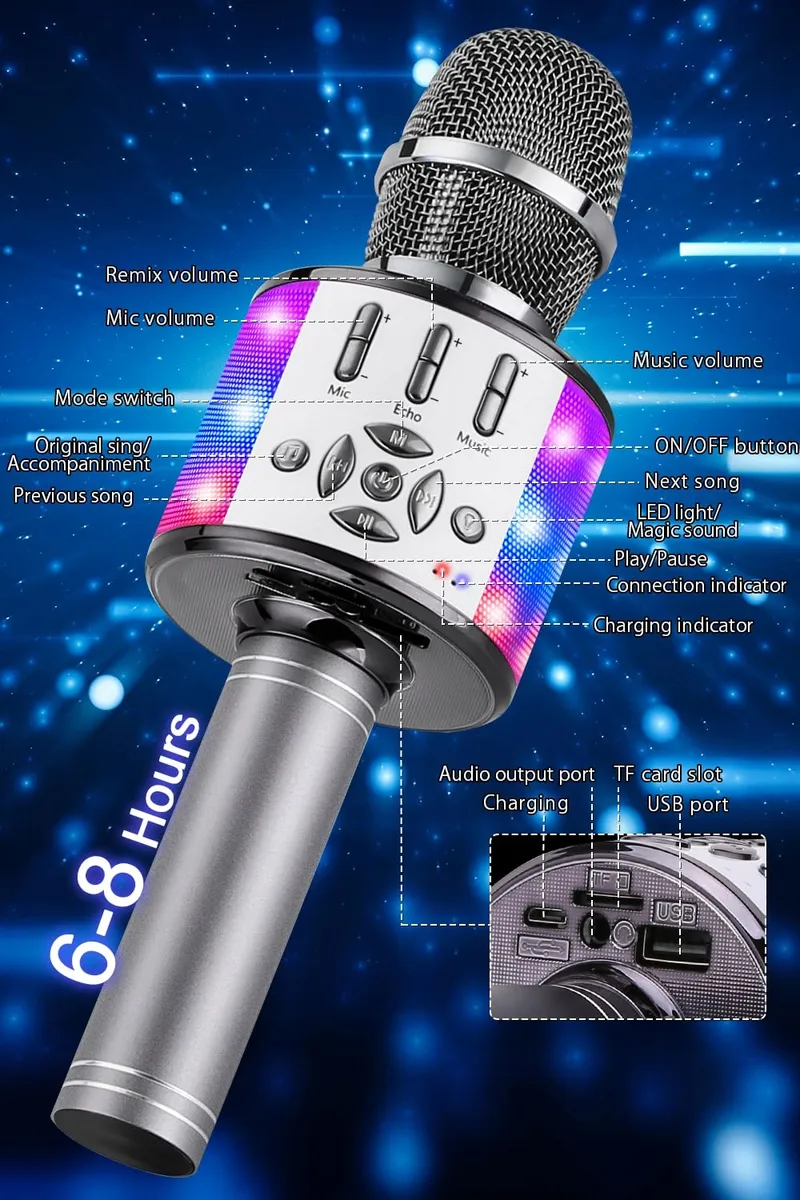 BONAOK Bluetooth Microfoon LED Kinderen Karaoke Party Thuis — foto 6