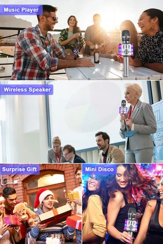 BONAOK Bluetooth Microfoon LED Kinderen Karaoke Party Thuis — miniatuur 7