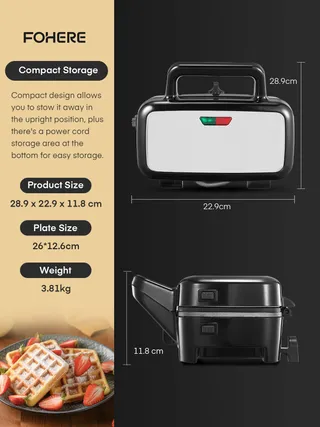 FOHERE Sandwichmaker 1200W Wafelijzer Grill 3-in-1 Antiaanbaklaag — miniatuur 9