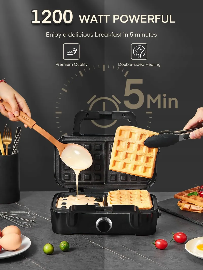 FOHERE Sandwichmaker 1200W Wafelijzer Grill 3-in-1 Antiaanbaklaag — foto 2