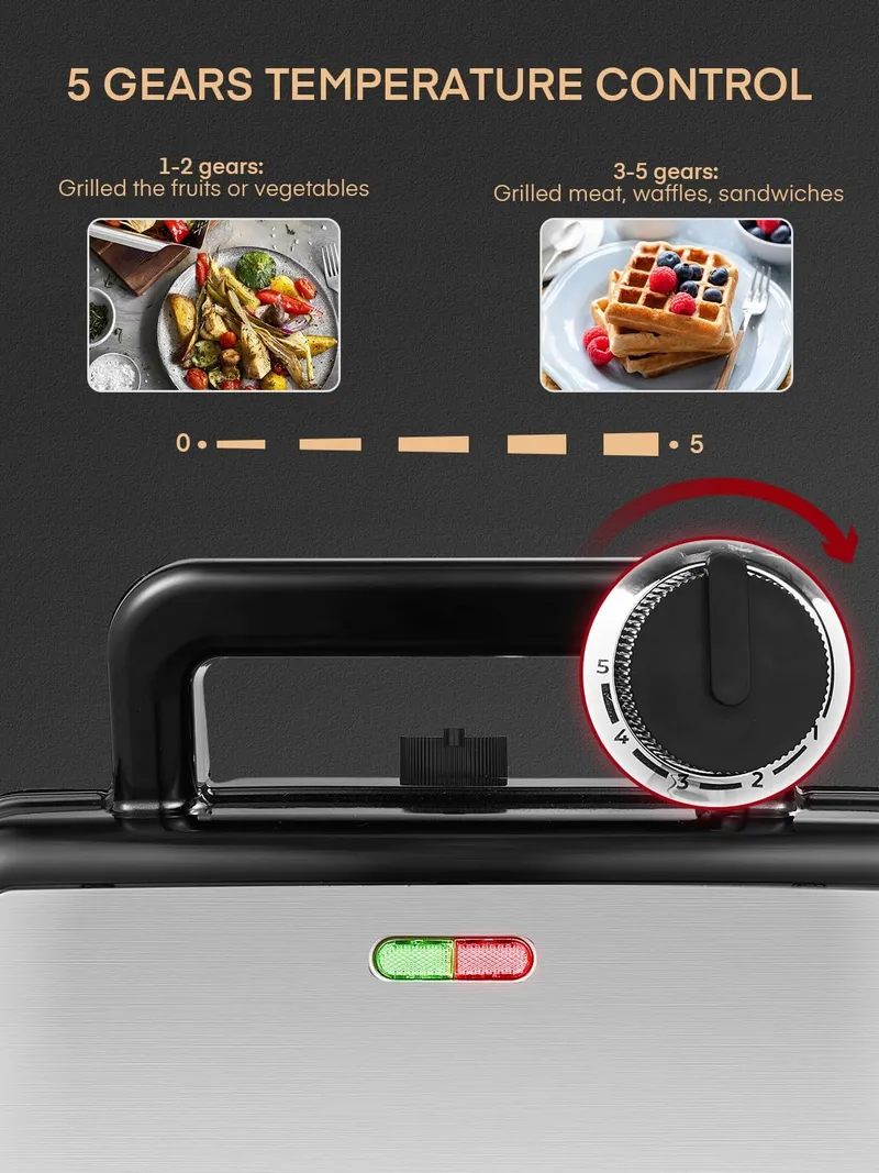 FOHERE Sandwichmaker 1200W Wafelijzer Grill 3-in-1 Antiaanbaklaag — foto 3