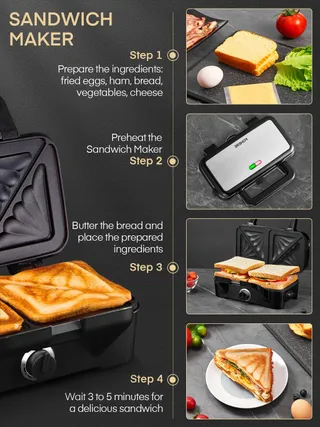 FOHERE Sandwichmaker 1200W Wafelijzer Grill 3-in-1 Antiaanbaklaag — miniatuur 5