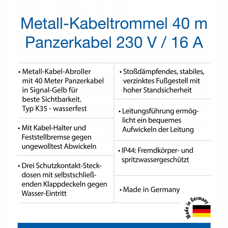 SCHWABE Kabelhaspel 40m 3 Stopcontacten IP44 Thermobeveiliging — foto 6