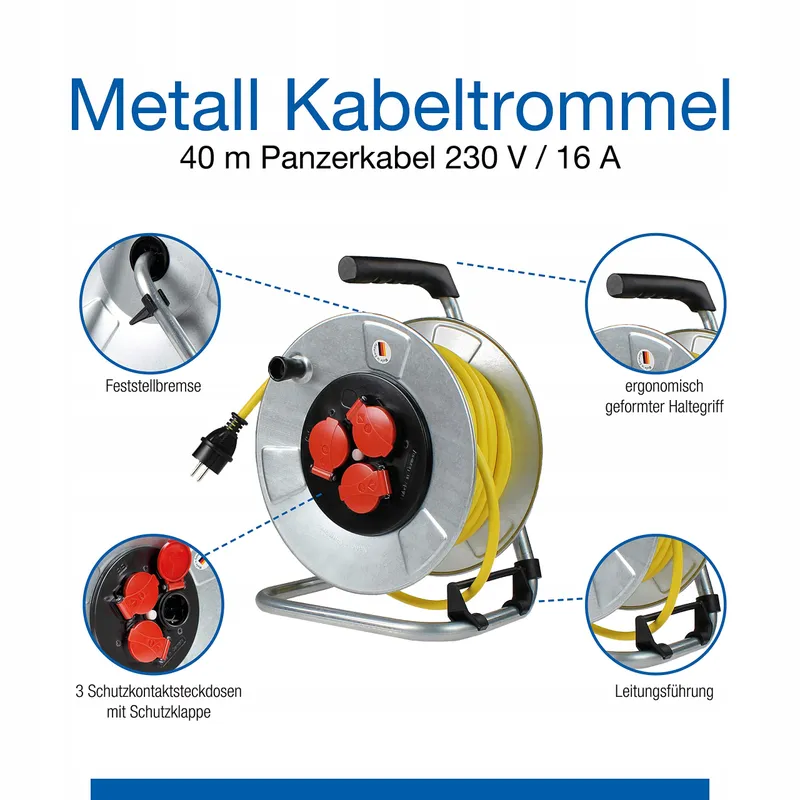 SCHWABE Kabelhaspel 40m 3 Stopcontacten IP44 Thermobeveiliging — foto 5