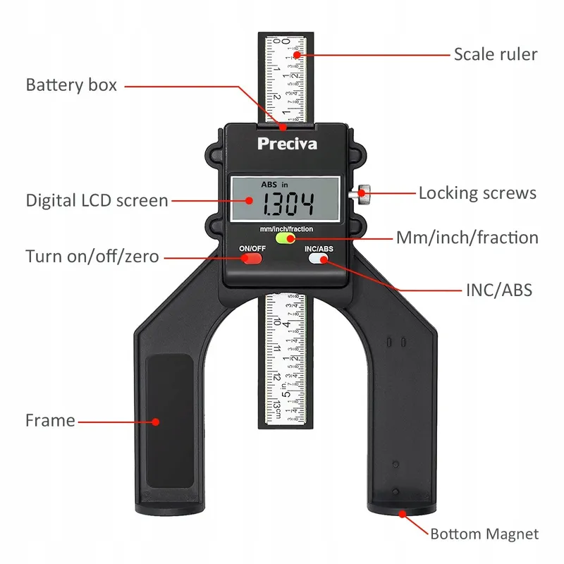 PRECIVA Digitale Diepte- en Hoogtemeter LCD 80mm 0,10mm — foto 2