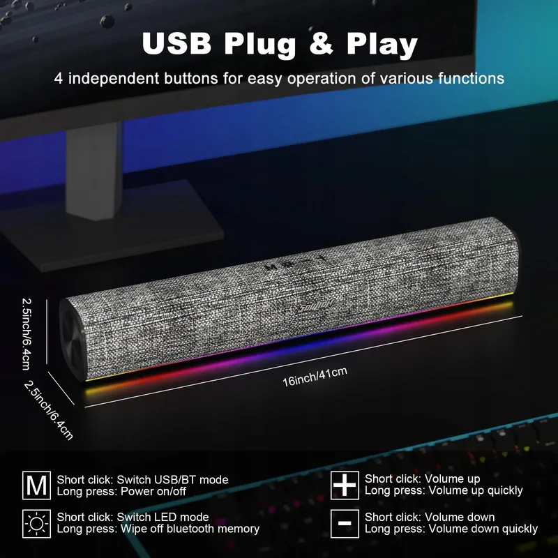 SOULION R100 Computerluidsprekers Bluetooth Kleurrijk Stereo USB — foto 4